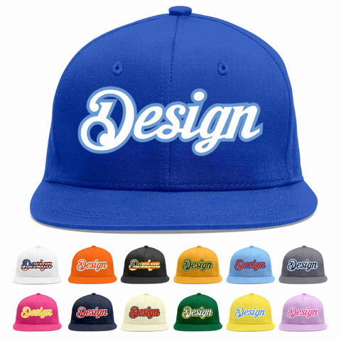 Custom Royal White-Light Blue Flat Eaves Sport Baseball Cap Design for Men/Women/Youth