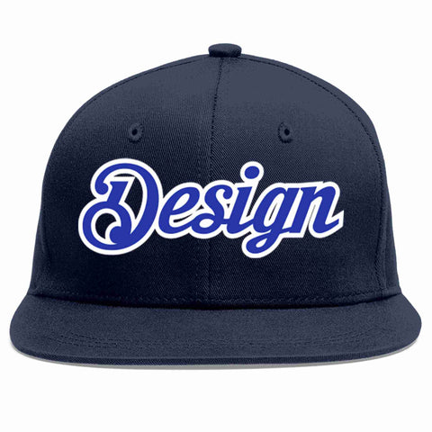 Custom Navy Royal-White Flat Eaves Sport Baseball Cap Design for Men/Women/Youth