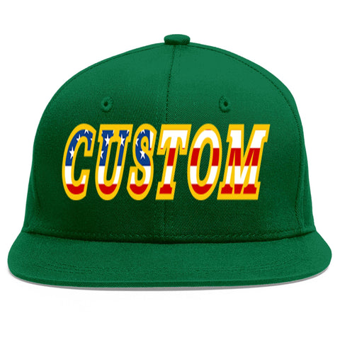 Custom Green Vintage USA Flag-Gold Flat Eaves Sport Baseball Cap