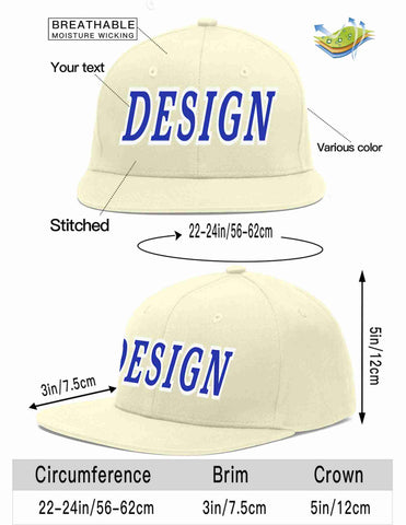 Custom Cream Royal-White Flat Eaves Sport Baseball Cap Design for Men/Women/Youth