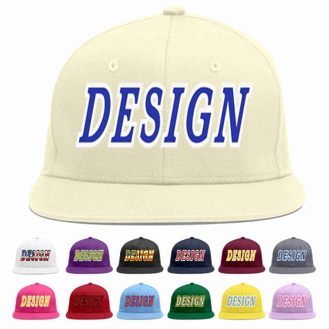 Custom Cream Royal-White Flat Eaves Sport Baseball Cap Design for Men/Women/Youth