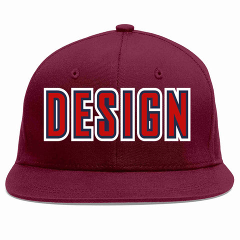 Custom Crimson Red-Navy Flat Eaves Sport Baseball Cap Design for Men/Women/Youth