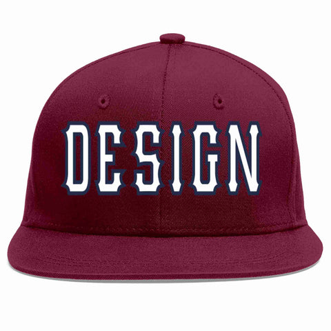 Custom Crimson White-Navy Flat Eaves Sport Baseball Cap Design for Men/Women/Youth