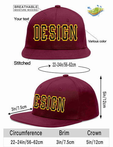 Custom Crimson Black-Gold Flat Eaves Sport Baseball Cap Design for Men/Women/Youth