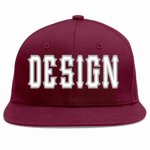 Custom Crimson White-Gray Flat Eaves Sport Baseball Cap Design for Men/Women/Youth
