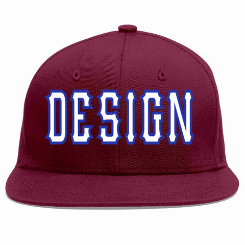 Custom Crimson White-Royal Flat Eaves Sport Baseball Cap Design for Men/Women/Youth