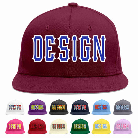 Custom Crimson Royal-White Flat Eaves Sport Baseball Cap Design for Men/Women/Youth