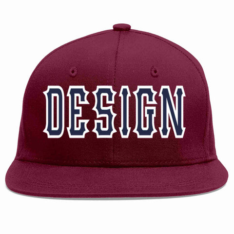 Custom Crimson Navy-White Flat Eaves Sport Baseball Cap Design for Men/Women/Youth