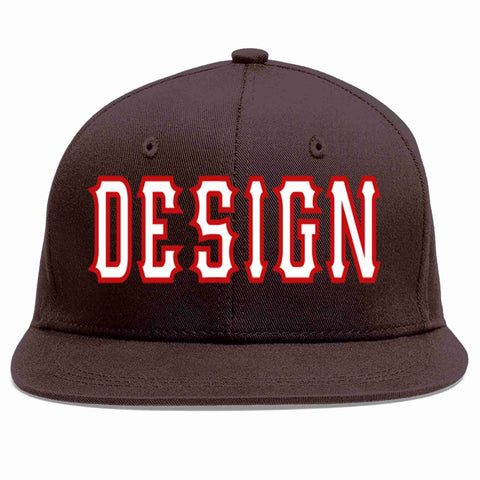 Custom Brown White-Red Flat Eaves Sport Baseball Cap Design for Men/Women/Youth