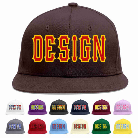 Custom Brown Red-Yellow Flat Eaves Sport Baseball Cap Design for Men/Women/Youth