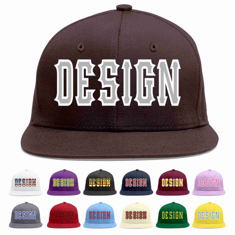 Custom Brown Gray-White Flat Eaves Sport Baseball Cap Design for Men/Women/Youth
