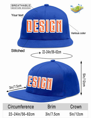 Custom Royal Orange-White Flat Eaves Sport Baseball Cap Design for Men/Women/Youth