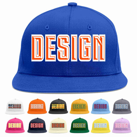 Custom Royal Orange-White Flat Eaves Sport Baseball Cap Design for Men/Women/Youth