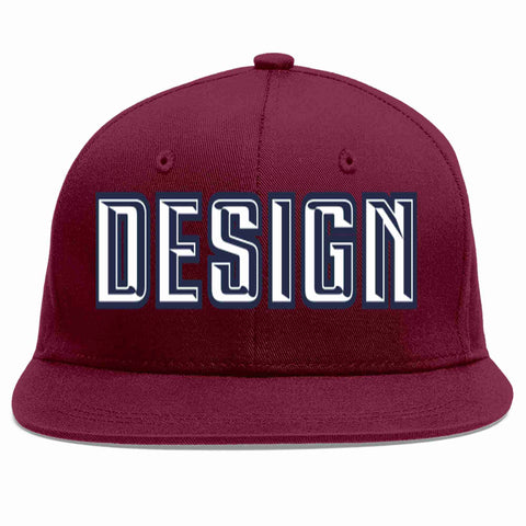 Custom Crimson White-Navy Flat Eaves Sport Baseball Cap Design for Men/Women/Youth