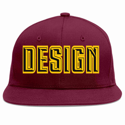 Custom Crimson Black-Gold Flat Eaves Sport Baseball Cap Design for Men/Women/Youth