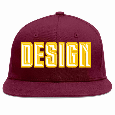 Custom Crimson White-Gold Flat Eaves Sport Baseball Cap Design for Men/Women/Youth
