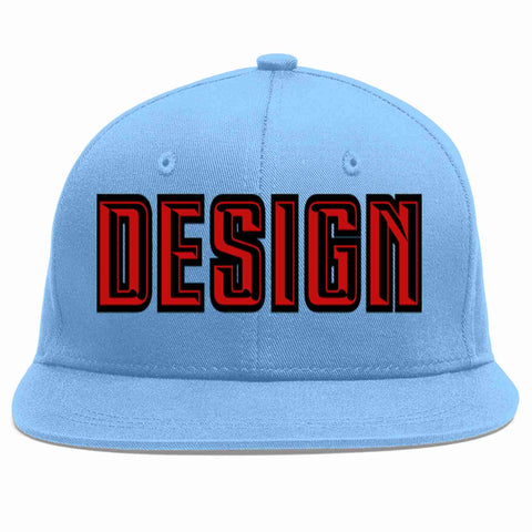 Custom Light Blue Red-Black Flat Eaves Sport Baseball Cap Design for Men/Women/Youth