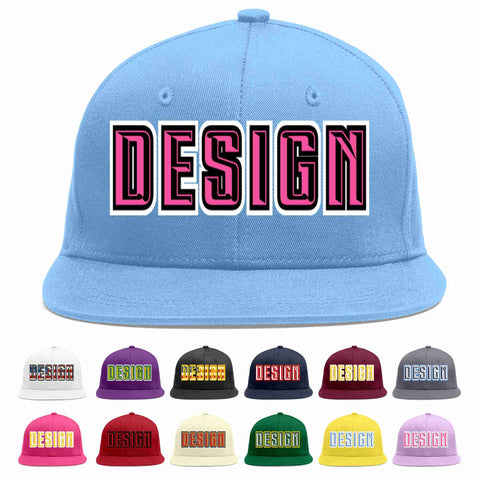 Custom Light Blue Pink-Black Flat Eaves Sport Baseball Cap Design for Men/Women/Youth