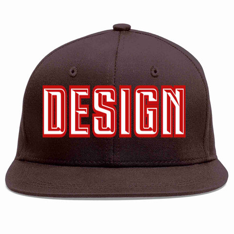 Custom Brown White-Red Flat Eaves Sport Baseball Cap Design for Men/Women/Youth