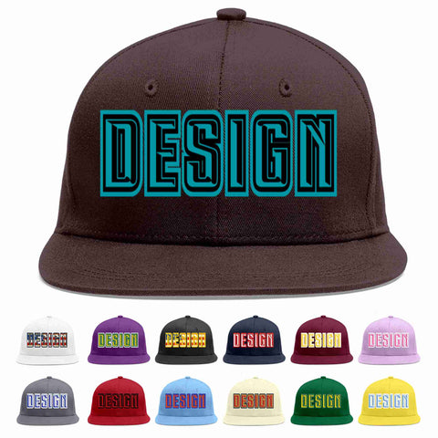 Custom Brown Aqua-Black Flat Eaves Sport Baseball Cap Design for Men/Women/Youth