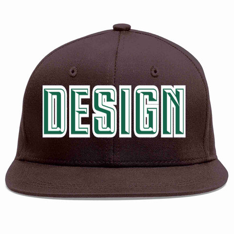 Custom Brown Kelly Green-White Flat Eaves Sport Baseball Cap Design for Men/Women/Youth