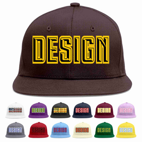 Custom Brown Black-Gold Flat Eaves Sport Baseball Cap Design for Men/Women/Youth