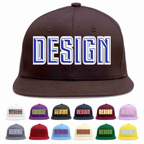 Custom Brown Royal-White Flat Eaves Sport Baseball Cap Design for Men/Women/Youth