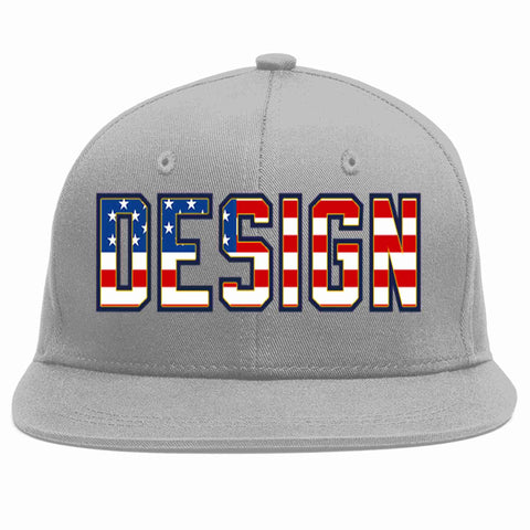 Custom Gray Vintage USA Flag-Gold Flat Eaves Sport Baseball Cap Design for Men/Women/Youth