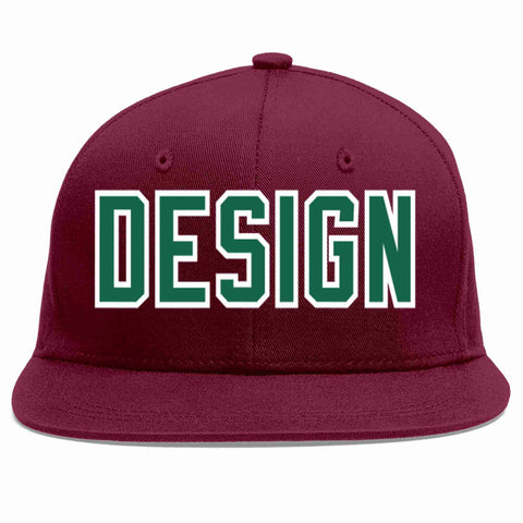 Custom Crimson Kelly Green-White Flat Eaves Sport Baseball Cap Design for Men/Women/Youth