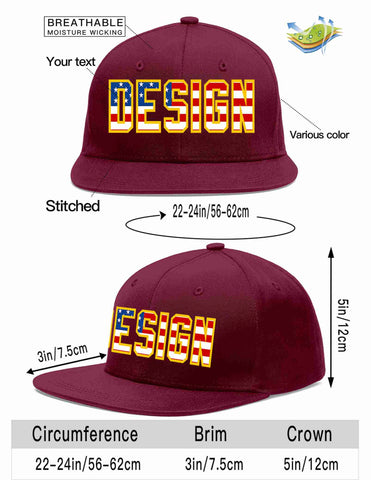 Custom Crimson Vintage USA Flag-Gold Flat Eaves Sport Baseball Cap Design for Men/Women/Youth