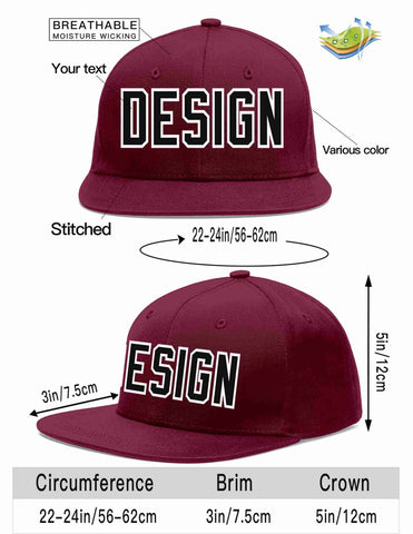 Custom Crimson Black-White Flat Eaves Sport Baseball Cap Design for Men/Women/Youth