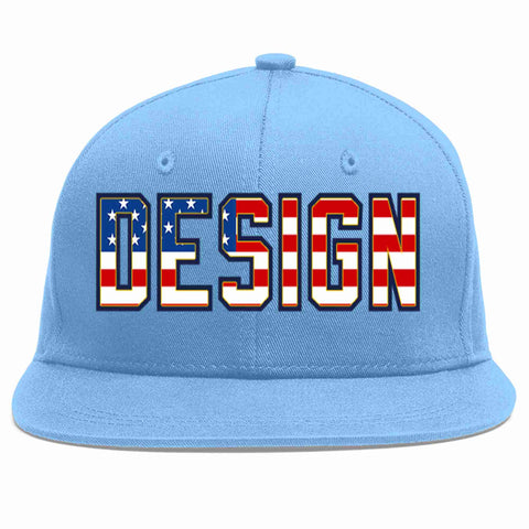 Custom Light Blue Vintage USA Flag-Gold Flat Eaves Sport Baseball Cap Design for Men/Women/Youth