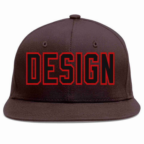 Custom Brown Black-Red Flat Eaves Sport Baseball Cap Design for Men/Women/Youth