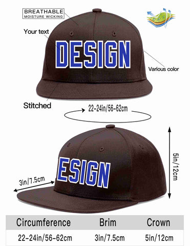 Custom Brown Royal-White Flat Eaves Sport Baseball Cap Design for Men/Women/Youth