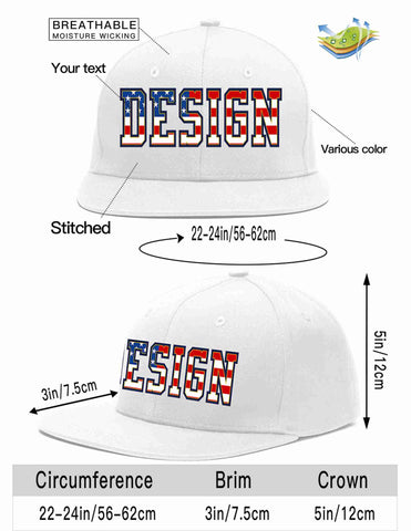 Custom White Vintage USA Flag-Gold Flat Eaves Sport Baseball Cap Design for Men/Women/Youth