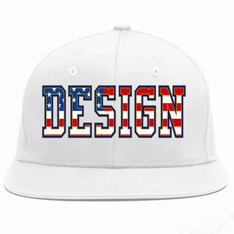 Custom White Vintage USA Flag-Gold Flat Eaves Sport Baseball Cap Design for Men/Women/Youth