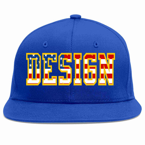Custom Royal USA-Gold Flat Eaves Sport Baseball Cap Design for Men/Women/Youth
