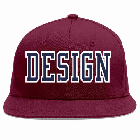 Custom Crimson Navy-White Flat Eaves Sport Baseball Cap Design for Men/Women/Youth
