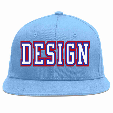Custom Light Blue White-Royal Flat Eaves Sport Baseball Cap Design for Men/Women/Youth