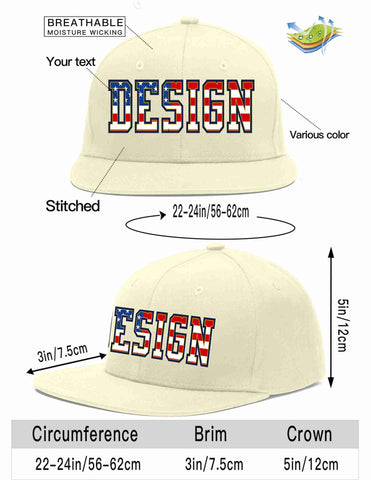Custom Cream Vintage USA Flag-Gold Flat Eaves Sport Baseball Cap Design for Men/Women/Youth