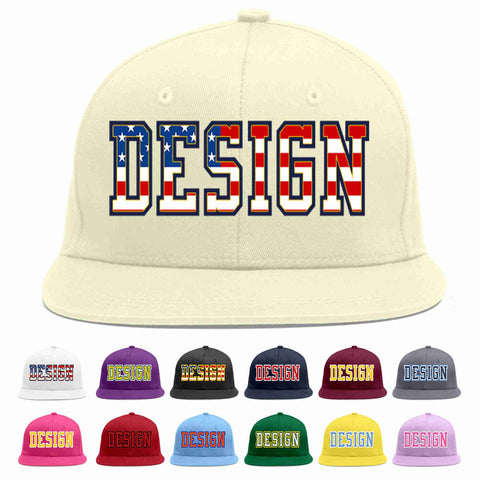 Custom Cream Vintage USA Flag-Gold Flat Eaves Sport Baseball Cap Design for Men/Women/Youth