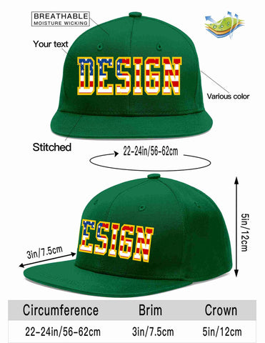 Custom Green Vintage USA Flag-Gold Flat Eaves Sport Baseball Cap Design for Men/Women/Youth