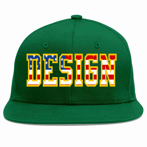Custom Green Vintage USA Flag-Gold Flat Eaves Sport Baseball Cap Design for Men/Women/Youth