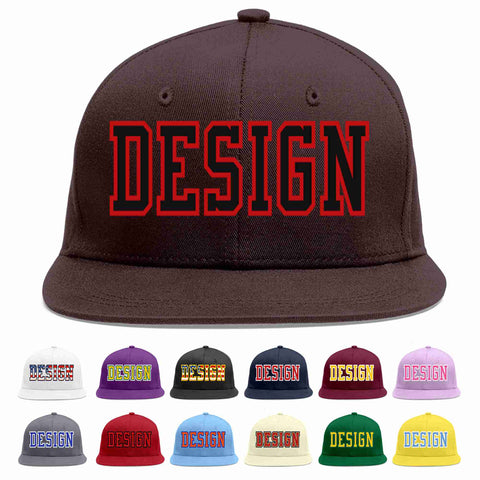 Custom Brown Black-Red Flat Eaves Sport Baseball Cap Design for Men/Women/Youth