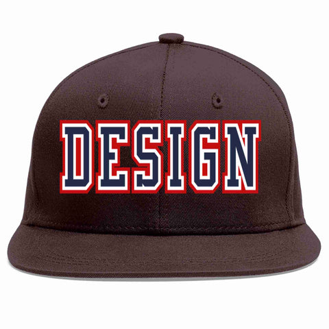 Custom Brown Navy-White Flat Eaves Sport Baseball Cap Design for Men/Women/Youth