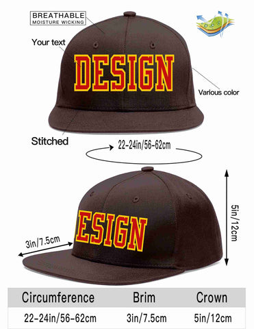 Custom Brown Red-Yellow Flat Eaves Sport Baseball Cap Design for Men/Women/Youth