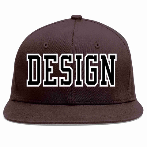 Custom Brown Black-White Flat Eaves Sport Baseball Cap Design for Men/Women/Youth