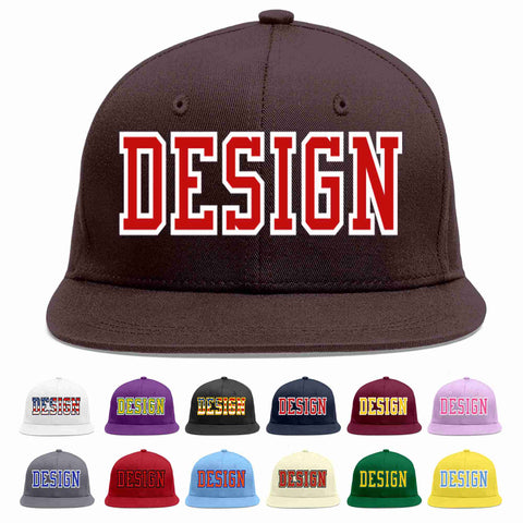 Custom Brown Red-White Flat Eaves Sport Baseball Cap Design for Men/Women/Youth