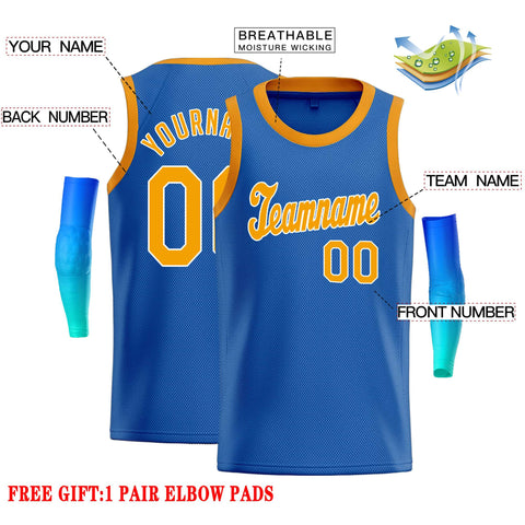 Custom Blue Yellow-White Classic Tops Casual Basketball Jersey