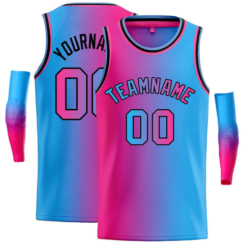 Custom Pink Blue Black-Pink Gradient Fashion Tops Bull Basketball Jersey